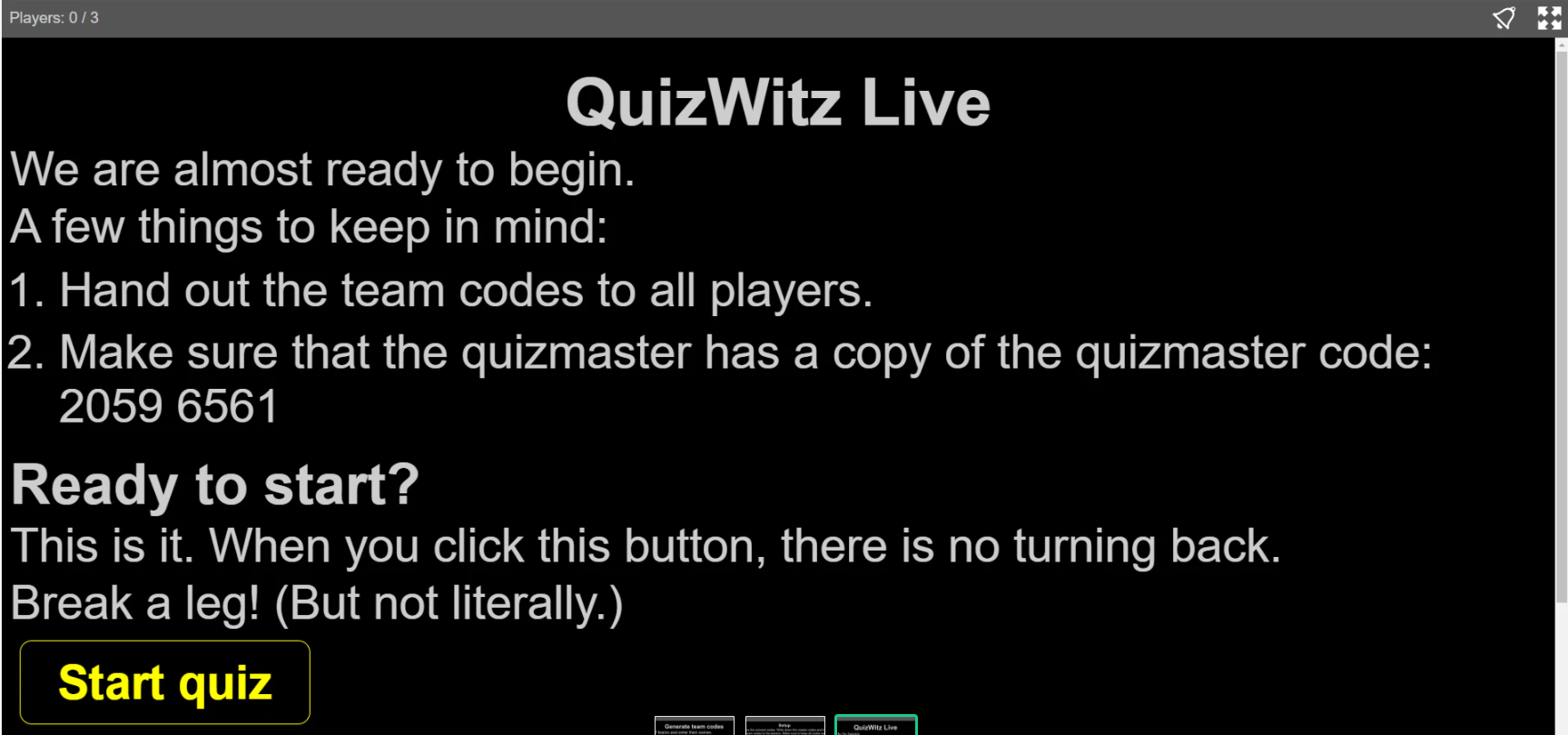 Quizmaster app - start quiz