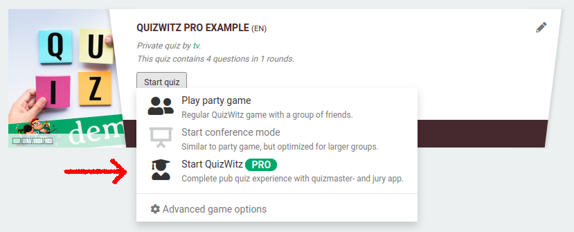 Start QuizWitz PRO from your collection