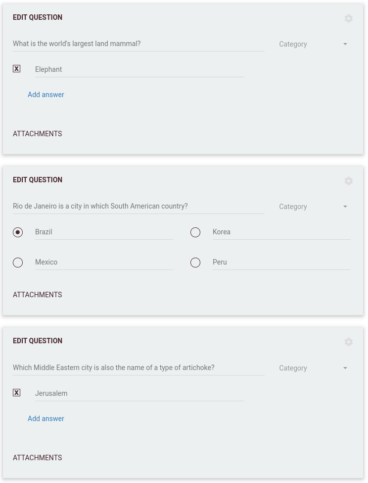 Screenshot of traditional round in quiz editor