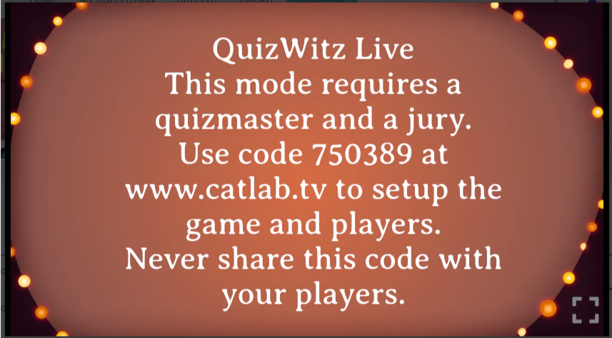 Екран за свързване на QuizWitz PRO