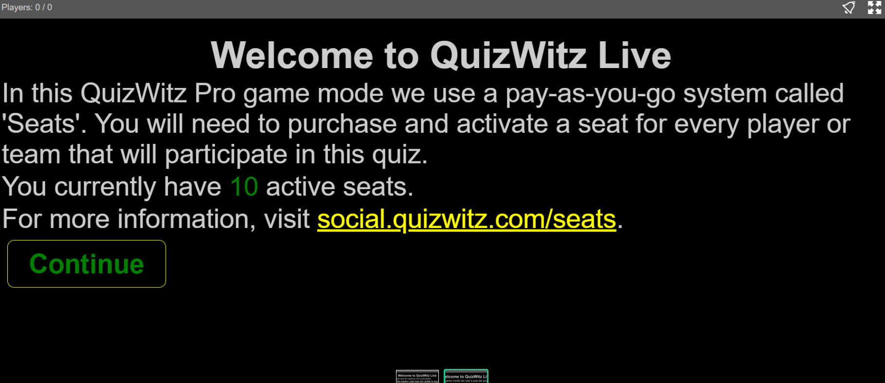 Quizmaster app - aktivace sedadel