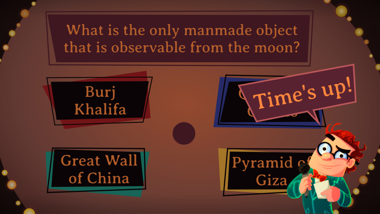 Question screen showing the time's-up state