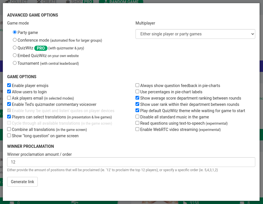 Captura de pantalla de configuración avanzada del juego