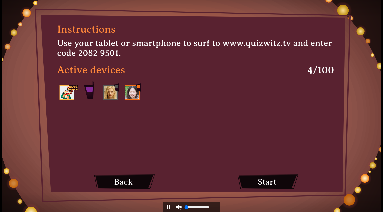 QuizWitz csatlakozási képernyő