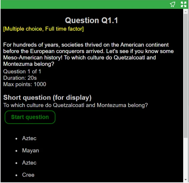 Quizmaster app - vraag starten
