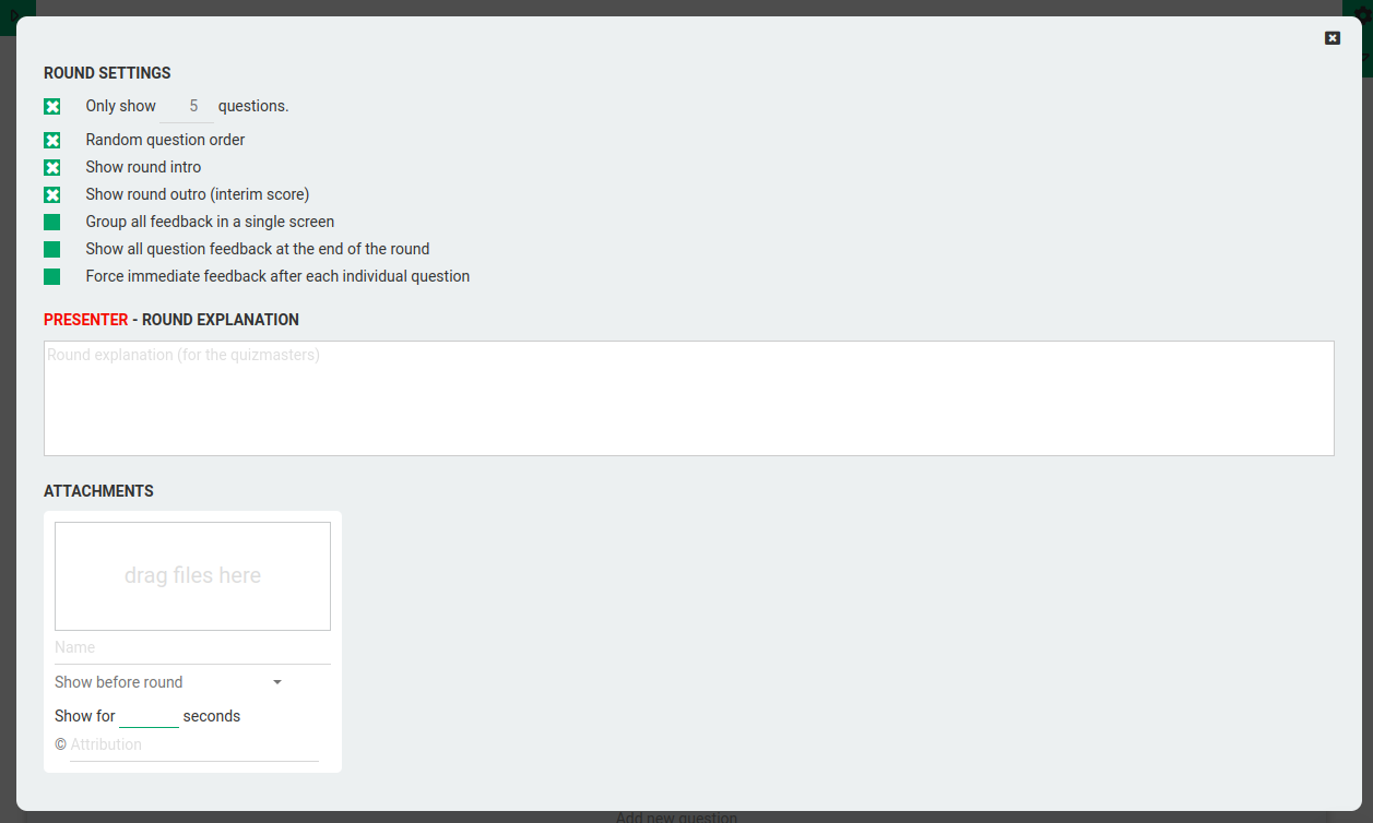 Screenshot van ronde-instellingen voor een conferentiestand
