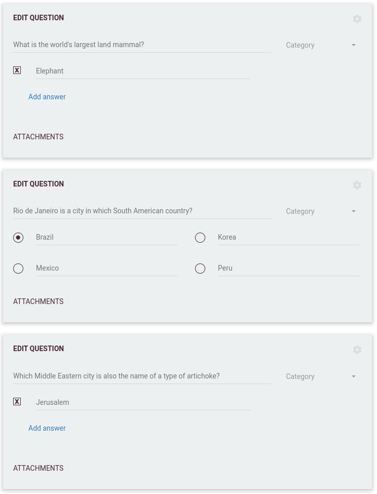 Screenshot van een traditionele ronde in de quiz editor